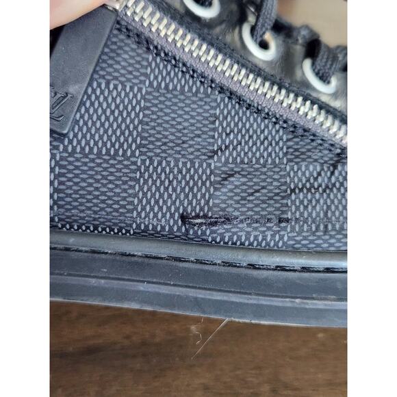Louis Vuitton Graphite Black Damier Low Top Sneaker Leather Shoes Mens Size 6 - Picture 11 of 14